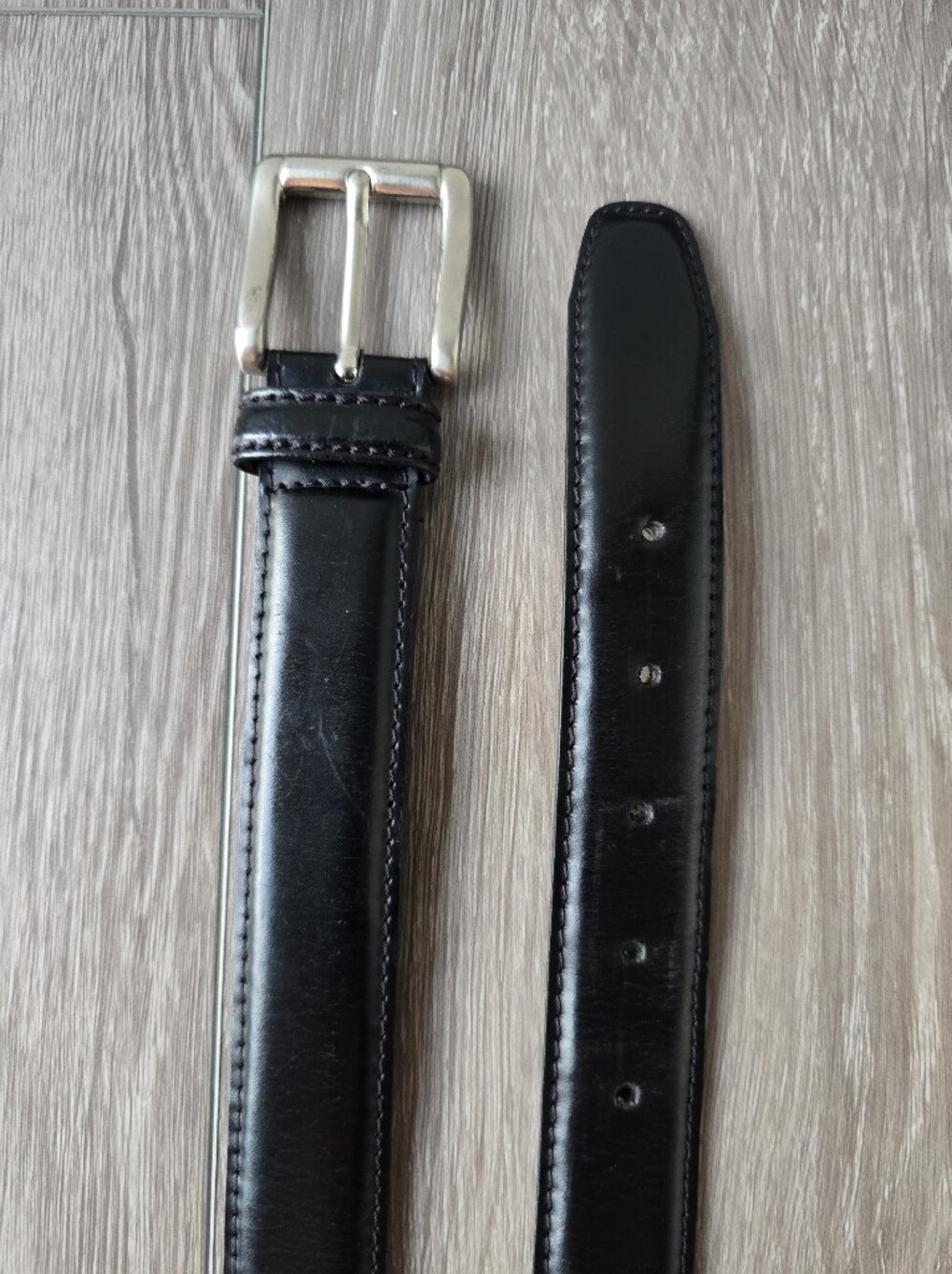 Woodbridge Scotland Mens Black Leather Dress Belt Silver Buckle Size 30 Classic
